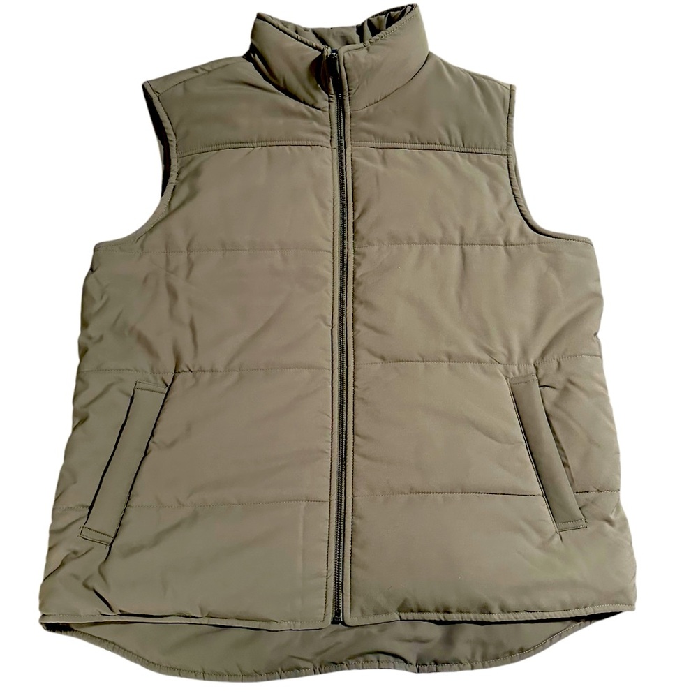 Men’s Olive Green Fleece‎ Lined Fall/Winter Full Zip Puffer Vest Sz L